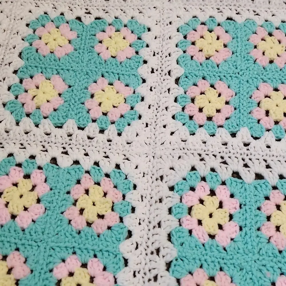 Gender‎ Neutral Handmade Crocheted Baby Blanket Multi-Colored Fringe 57x44 Crib